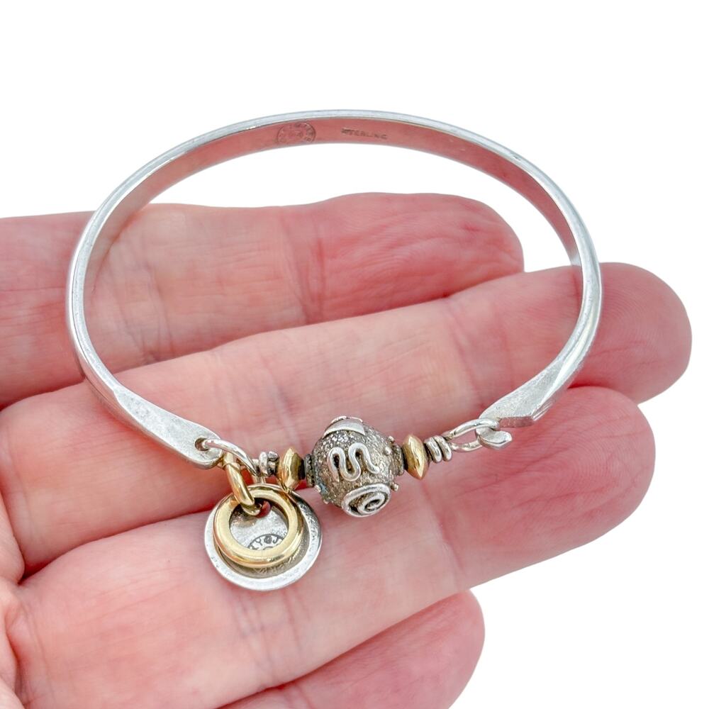 Vintage Jabberwocky Sterling Silver Mixed Metal Charm Bangle 6.25"